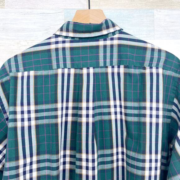 Ralph Lauren Chaps Vintage Poplin Button Down Shirt Green Plaid Korea Mens XL - Picture 4 of 5